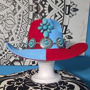 Turquoise Embellished Custom Red/Blue Cowboy Hat